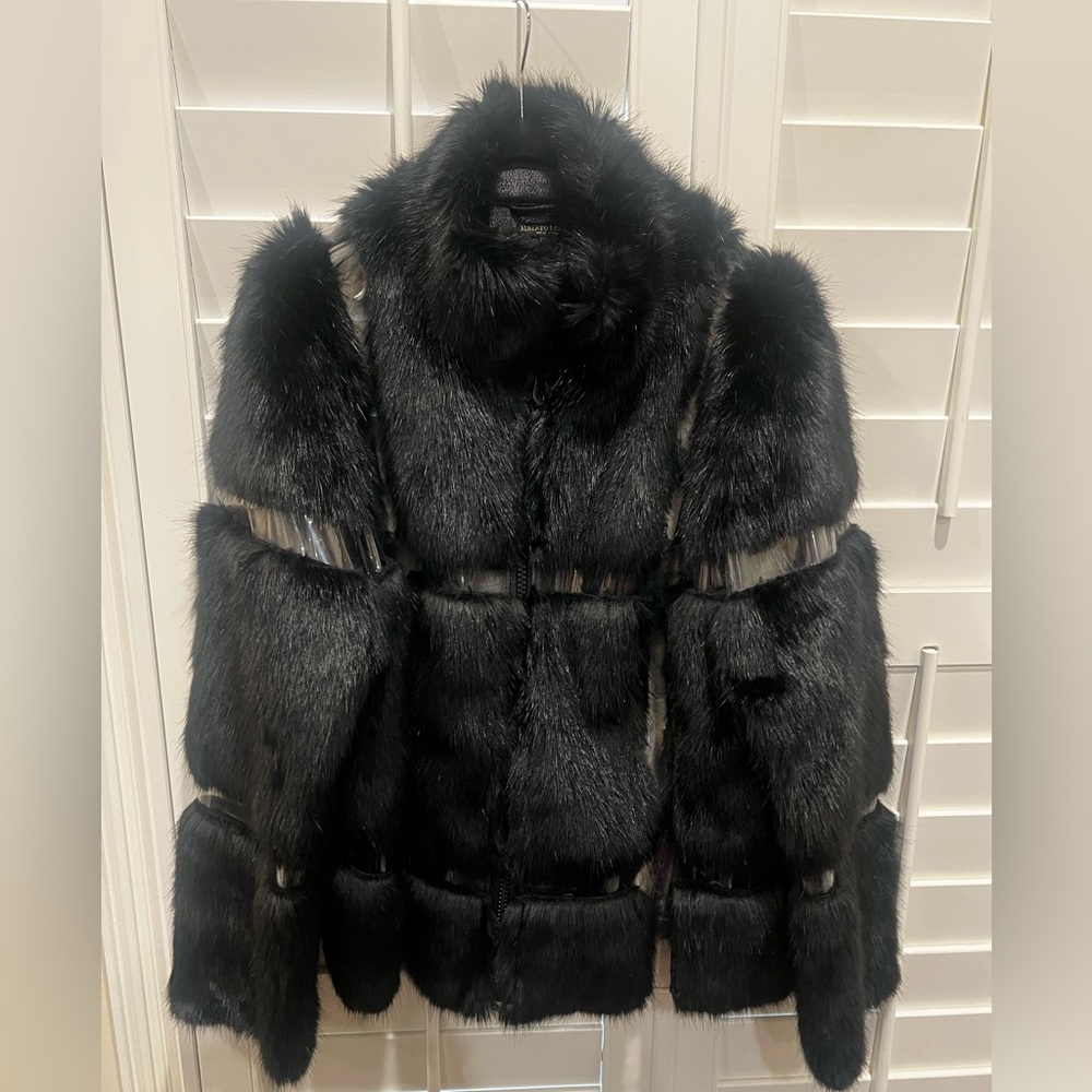 Alberto Makali Black Faux Fur Paneled Jacket